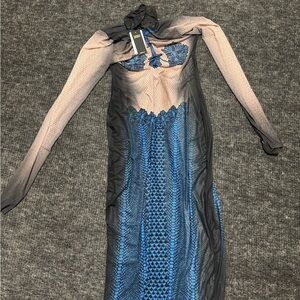 AFRM Blue and Black Lace-Accent Long Sleeve Maxi Dress NORDSTROM